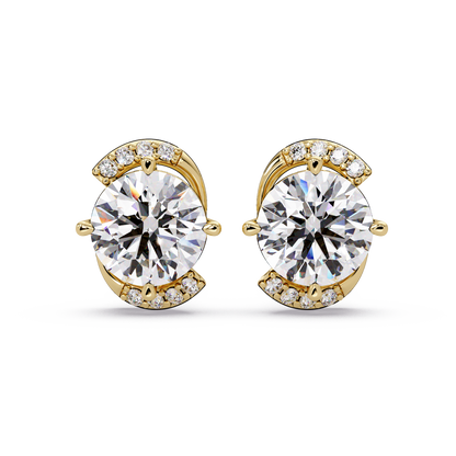 Round Lab Grown Diamond Curved Accent Stud Earrings - HIGHCARAT DIAMONDS