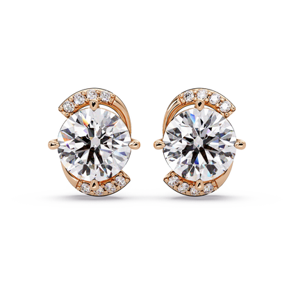 Round Lab Grown Diamond Curved Accent Stud Earrings - HIGHCARAT DIAMONDS