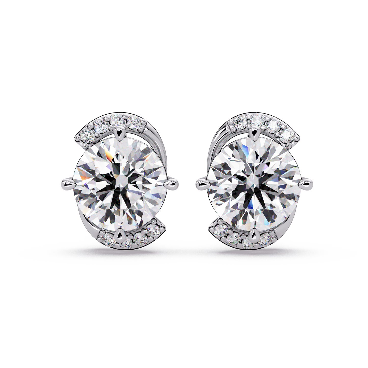 Round Lab Grown Diamond Curved Accent Stud Earrings - HIGHCARAT DIAMONDS