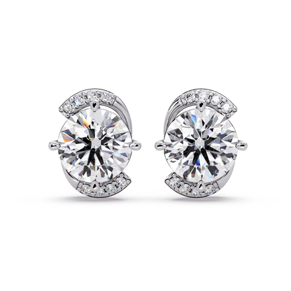 Round Lab Grown Diamond Curved Accent Stud Earrings - HIGHCARAT DIAMONDS