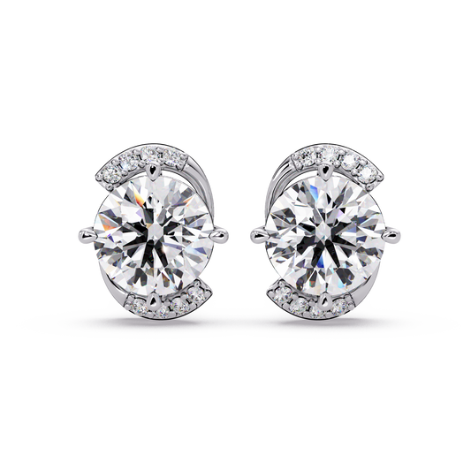 Round Lab Grown Diamond Curved Accent Stud Earrings - HIGHCARAT DIAMONDS