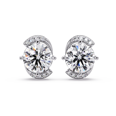 Round Lab Grown Diamond Curved Accent Stud Earrings - HIGHCARAT DIAMONDS