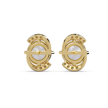 Round Lab Grown Diamond Curved Accent Stud Earrings - HIGHCARAT DIAMONDS