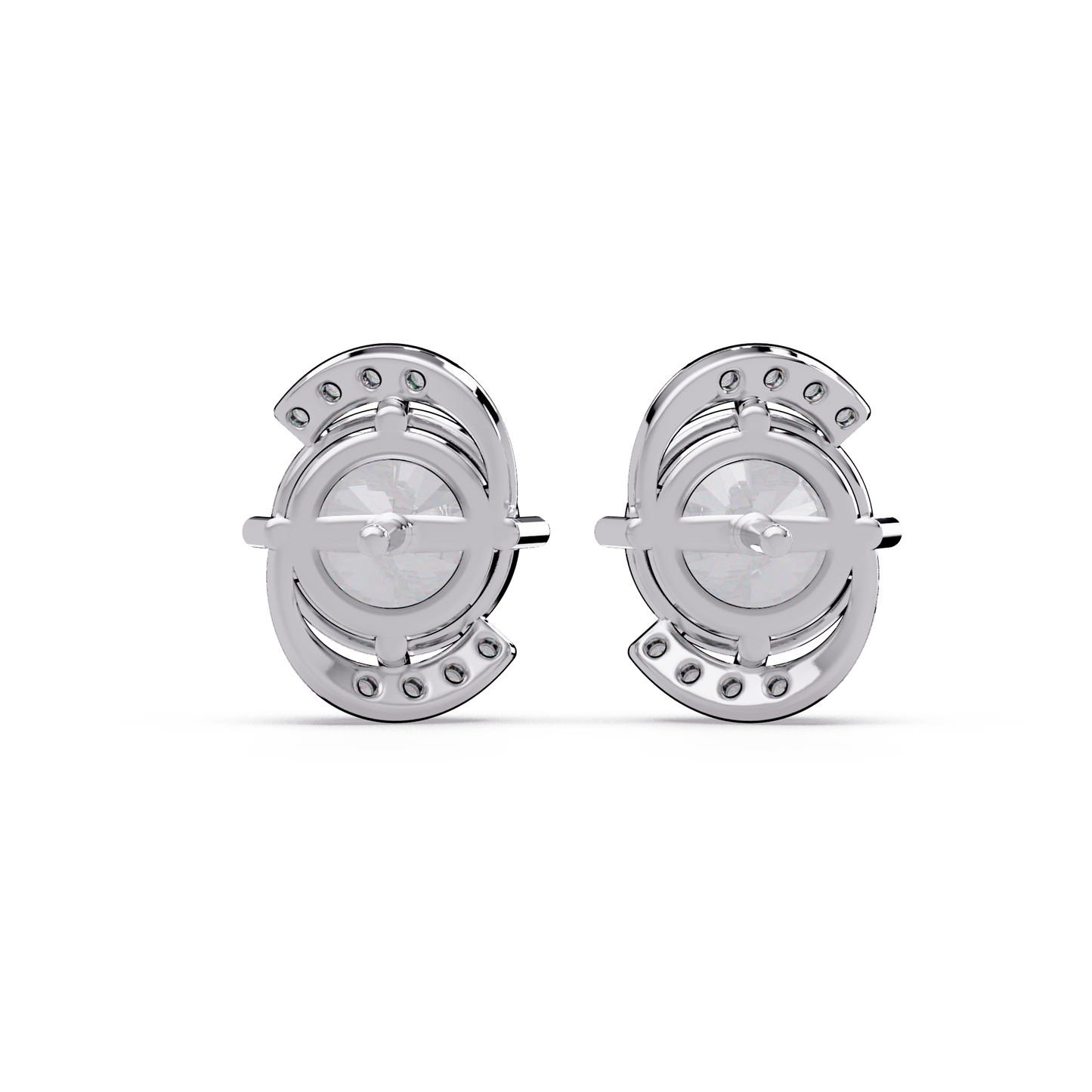 Round Lab Grown Diamond Curved Accent Stud Earrings - HIGHCARAT DIAMONDS