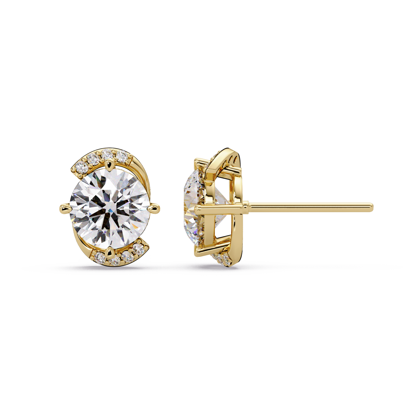 Round Lab Grown Diamond Curved Accent Stud Earrings - HIGHCARAT DIAMONDS