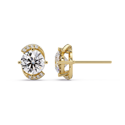 Round Lab Grown Diamond Curved Accent Stud Earrings - HIGHCARAT DIAMONDS