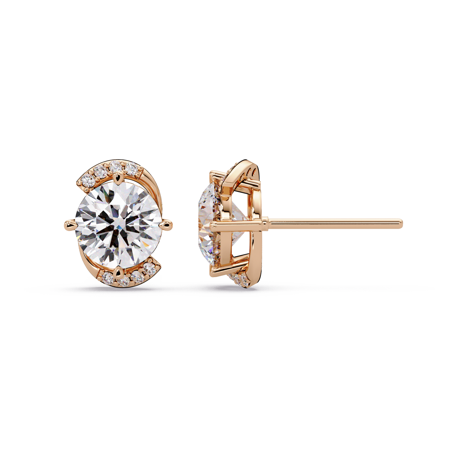 Round Lab Grown Diamond Curved Accent Stud Earrings - HIGHCARAT DIAMONDS