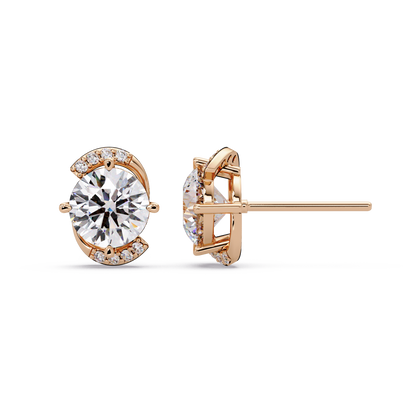 Round Lab Grown Diamond Curved Accent Stud Earrings - HIGHCARAT DIAMONDS