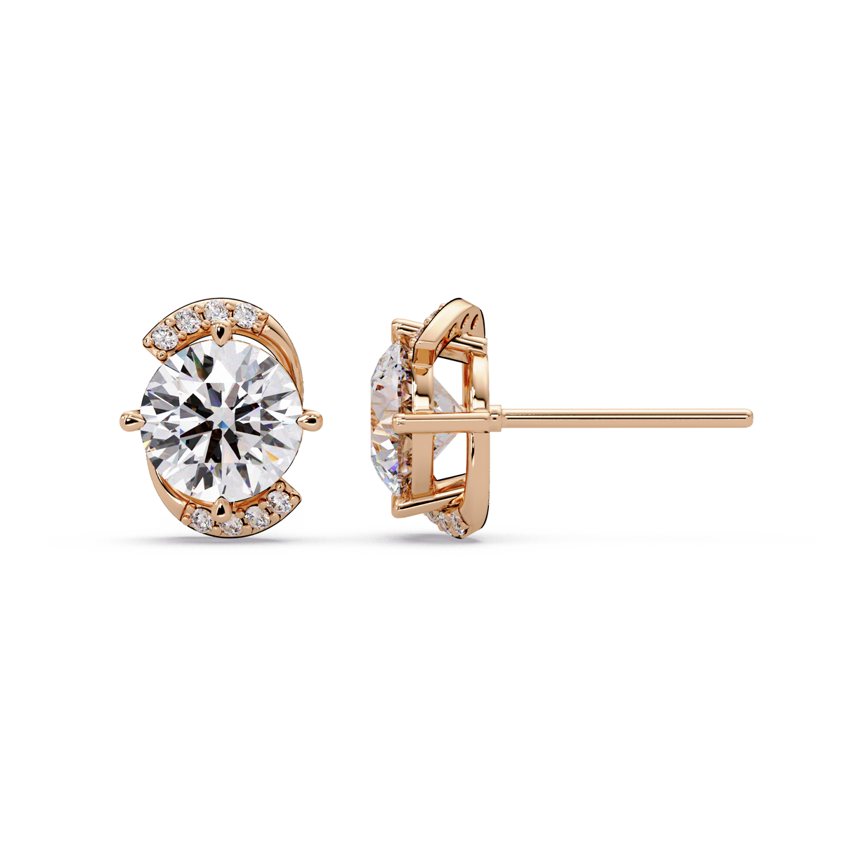 Round Lab Grown Diamond Curved Accent Stud Earrings - HIGHCARAT DIAMONDS