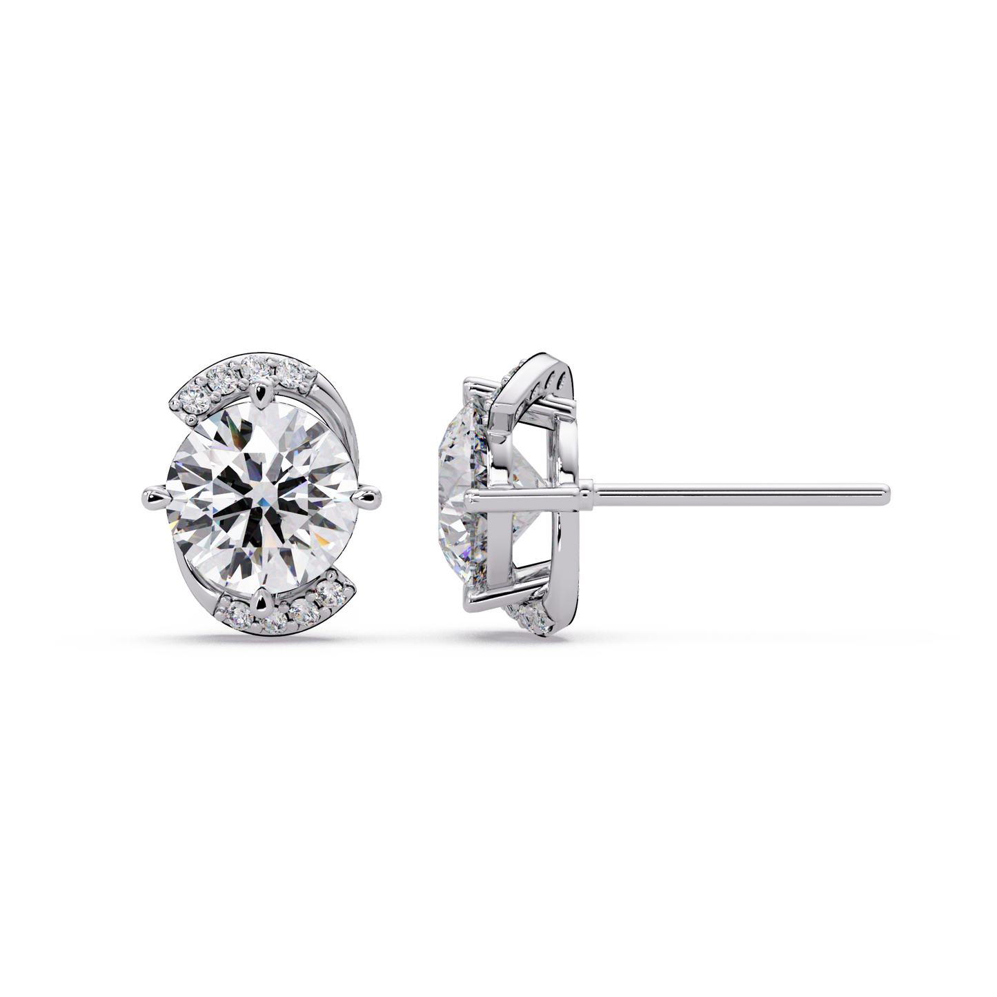 Round Lab Grown Diamond Curved Accent Stud Earrings - HIGHCARAT DIAMONDS