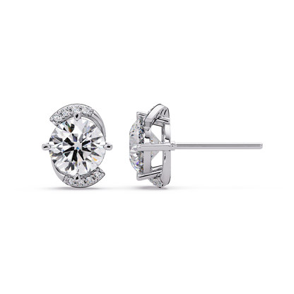 Round Lab Grown Diamond Curved Accent Stud Earrings - HIGHCARAT DIAMONDS