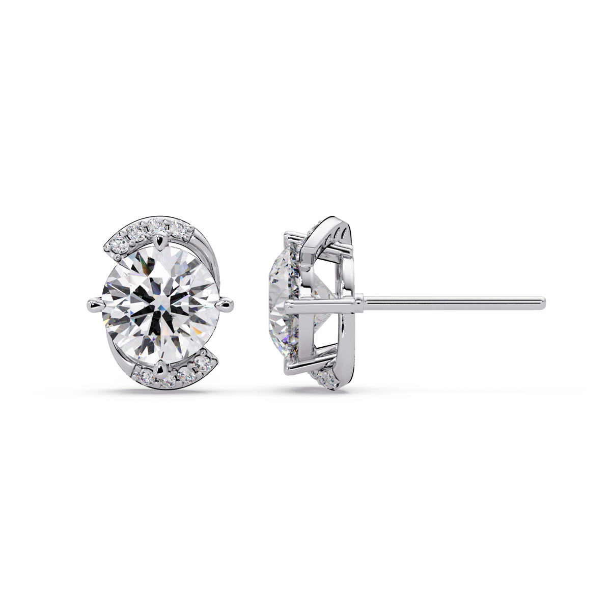 Round Lab Grown Diamond Curved Accent Stud Earrings - HIGHCARAT DIAMONDS