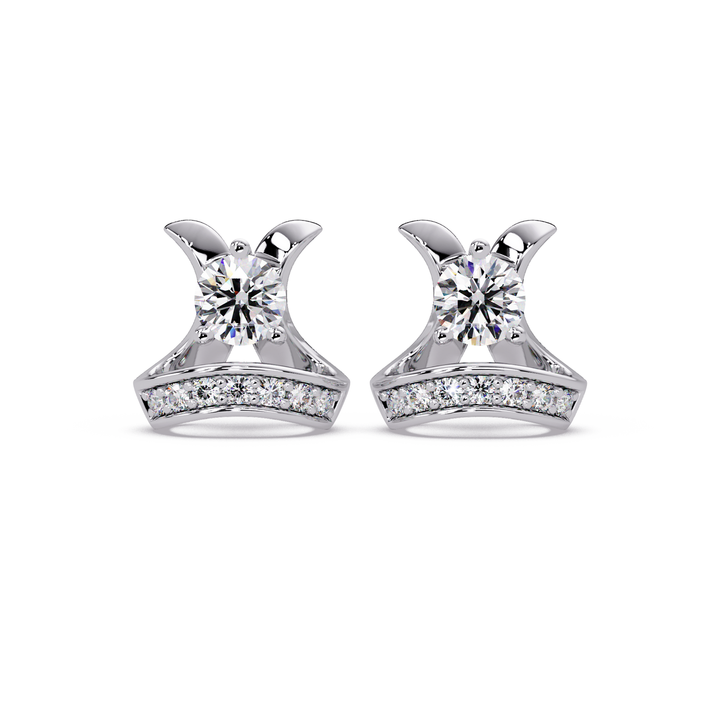 Round Lab Grown Diamond Curved Bar Stud Earrings - HIGHCARAT DIAMONDS