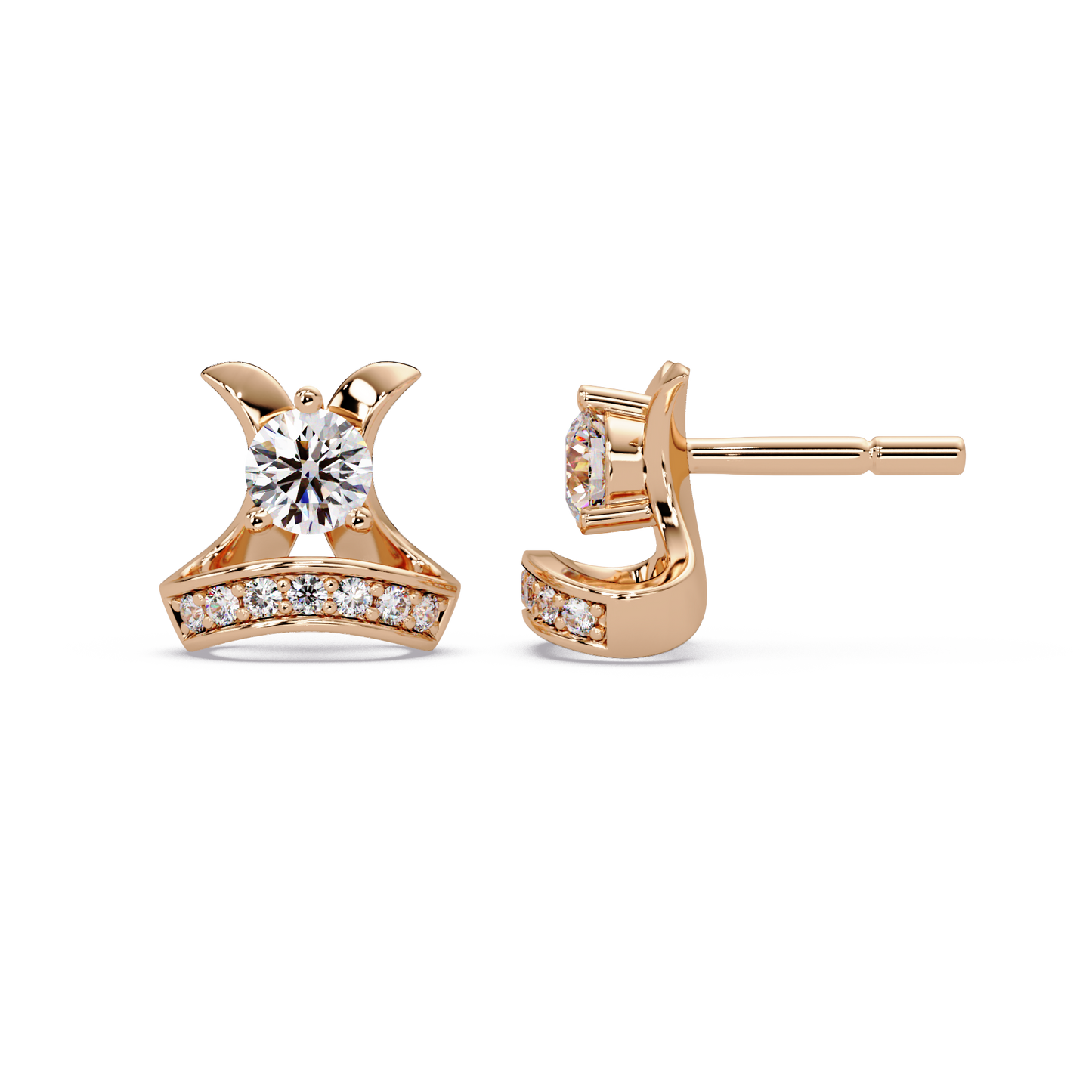 Round Lab Grown Diamond Curved Bar Stud Earrings - HIGHCARAT DIAMONDS