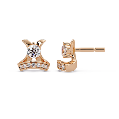 Round Lab Grown Diamond Curved Bar Stud Earrings - HIGHCARAT DIAMONDS