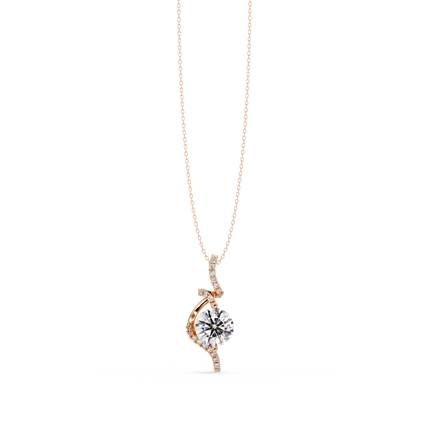 Round Lab Grown Diamond Curved Drop Pendant Necklace - HIGHCARAT DIAMONDS