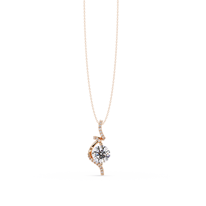 Round Lab Grown Diamond Curved Drop Pendant Necklace - HIGHCARAT DIAMONDS