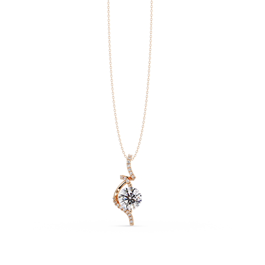 Round Lab Grown Diamond Curved Drop Pendant Necklace - HIGHCARAT DIAMONDS