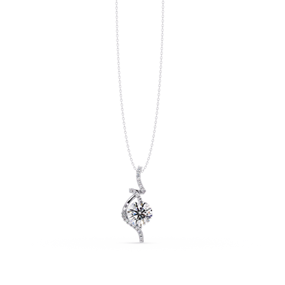 Round Lab Grown Diamond Curved Drop Pendant Necklace - HIGHCARAT DIAMONDS