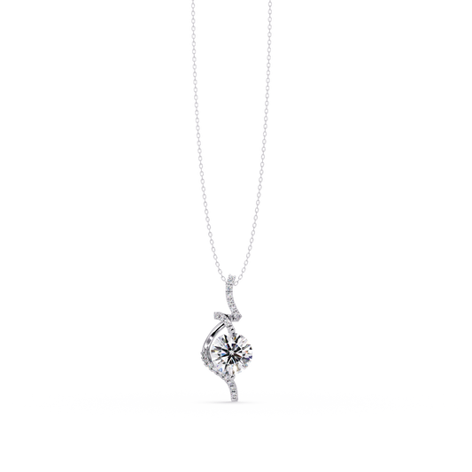 Round Lab Grown Diamond Curved Drop Pendant Necklace - HIGHCARAT DIAMONDS