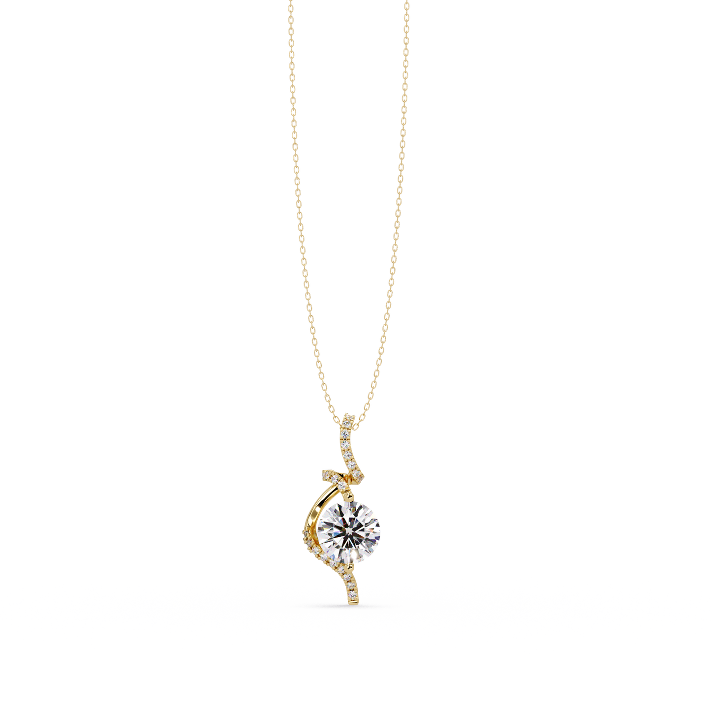Round Lab Grown Diamond Curved Drop Pendant Necklace - HIGHCARAT DIAMONDS
