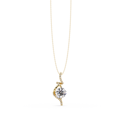 Round Lab Grown Diamond Curved Drop Pendant Necklace - HIGHCARAT DIAMONDS