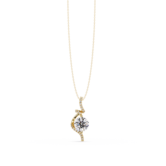 Round Lab Grown Diamond Curved Drop Pendant Necklace - HIGHCARAT DIAMONDS