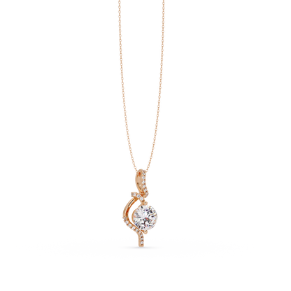 Round Lab Grown Diamond Curved Drop Pendant Necklace - HIGHCARAT DIAMONDS