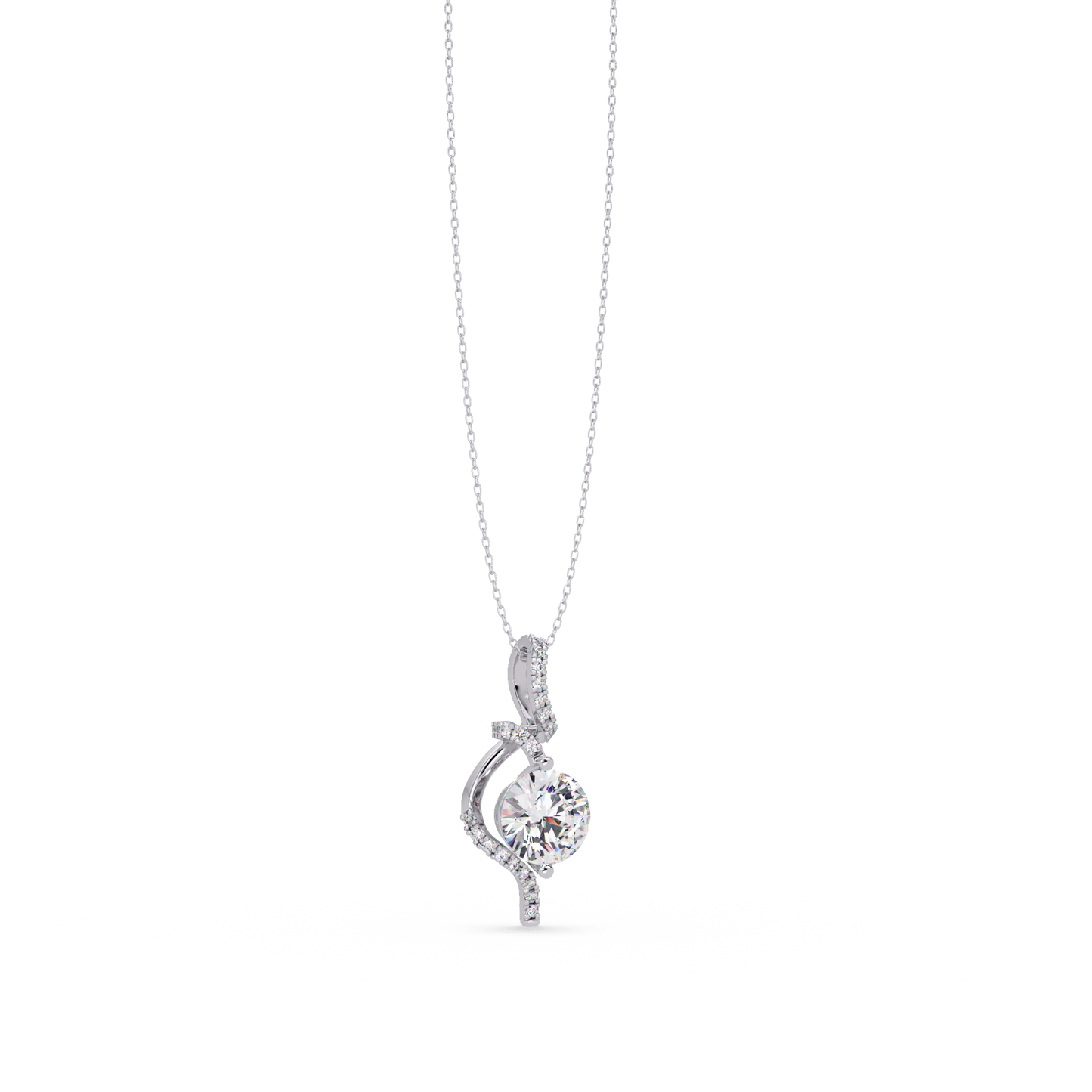 Round Lab Grown Diamond Curved Drop Pendant Necklace - HIGHCARAT DIAMONDS