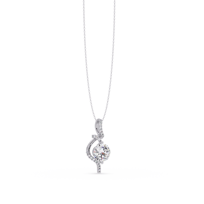 Round Lab Grown Diamond Curved Drop Pendant Necklace - HIGHCARAT DIAMONDS