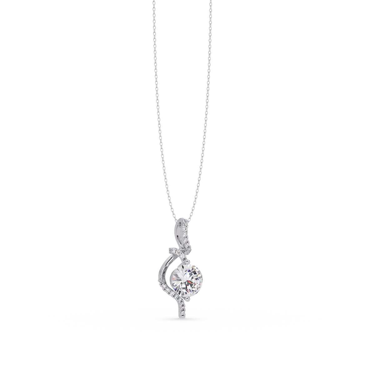 Round Lab Grown Diamond Curved Drop Pendant Necklace - HIGHCARAT DIAMONDS