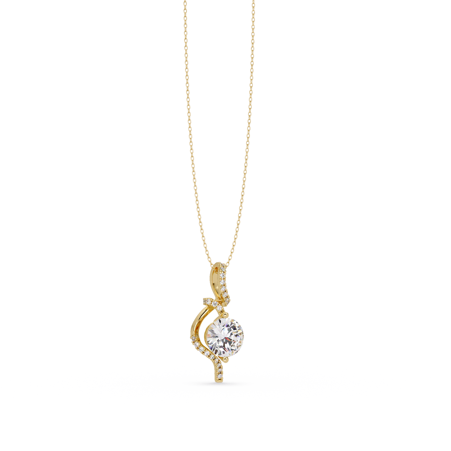 Round Lab Grown Diamond Curved Drop Pendant Necklace - HIGHCARAT DIAMONDS