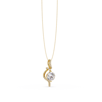 Round Lab Grown Diamond Curved Drop Pendant Necklace - HIGHCARAT DIAMONDS