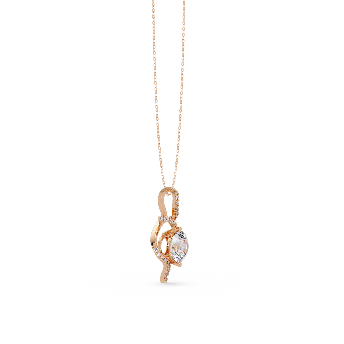 Round Lab Grown Diamond Curved Drop Pendant Necklace - HIGHCARAT DIAMONDS