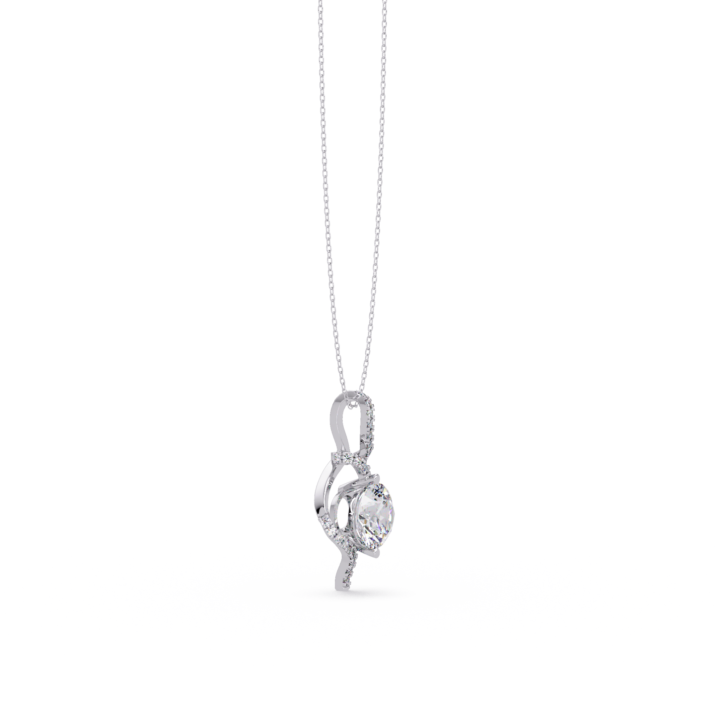 Round Lab Grown Diamond Curved Drop Pendant Necklace - HIGHCARAT DIAMONDS