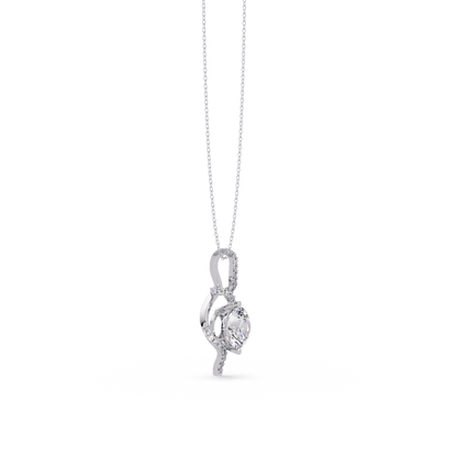 Round Lab Grown Diamond Curved Drop Pendant Necklace - HIGHCARAT DIAMONDS