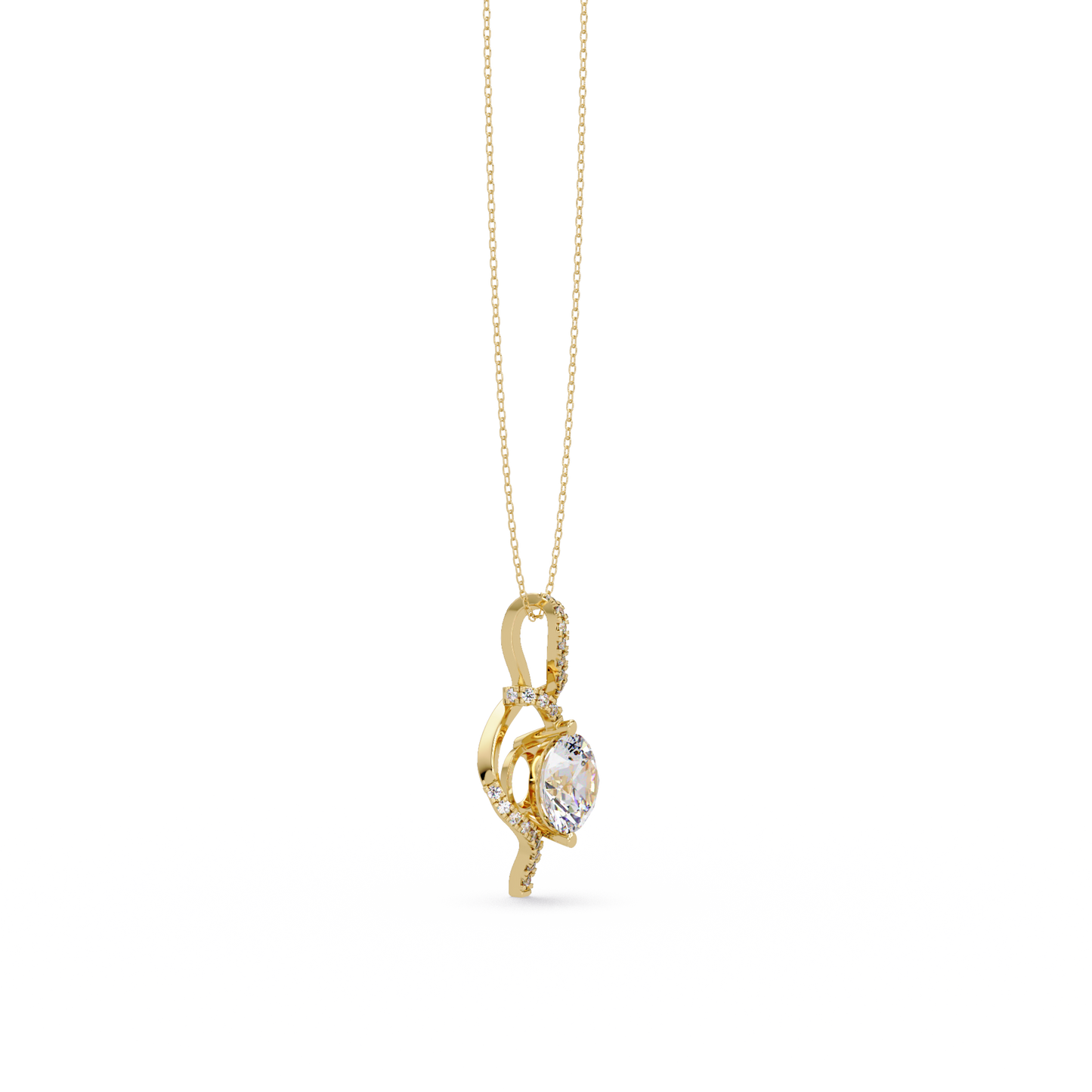 Round Lab Grown Diamond Curved Drop Pendant Necklace - HIGHCARAT DIAMONDS
