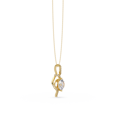Round Lab Grown Diamond Curved Drop Pendant Necklace - HIGHCARAT DIAMONDS