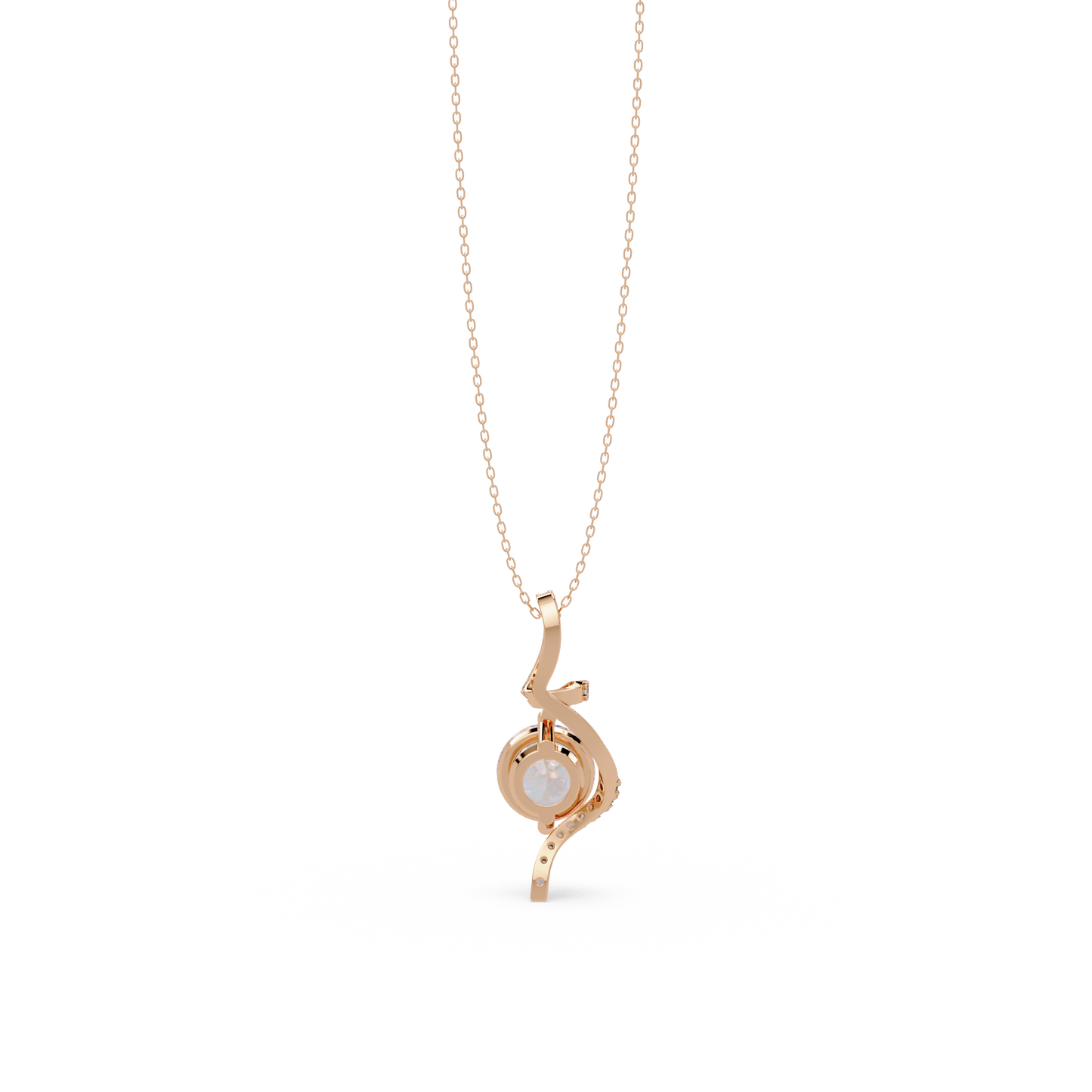 Round Lab Grown Diamond Curved Drop Pendant Necklace - HIGHCARAT DIAMONDS