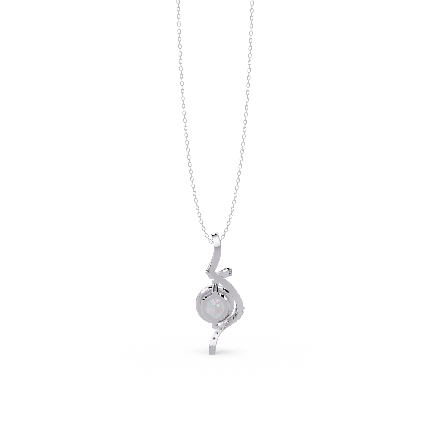Round Lab Grown Diamond Curved Drop Pendant Necklace - HIGHCARAT DIAMONDS