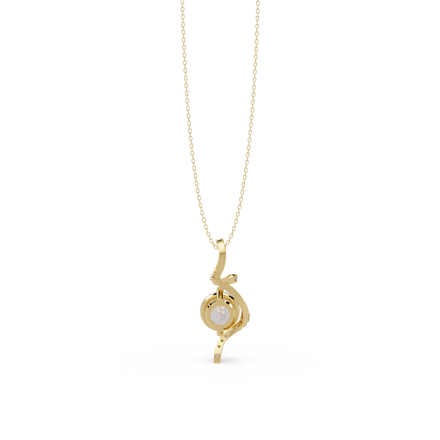 Round Lab Grown Diamond Curved Drop Pendant Necklace - HIGHCARAT DIAMONDS