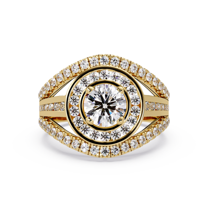 Round Lab Grown Diamond Double Halo Split Shank Ring - HIGHCARAT DIAMONDS
