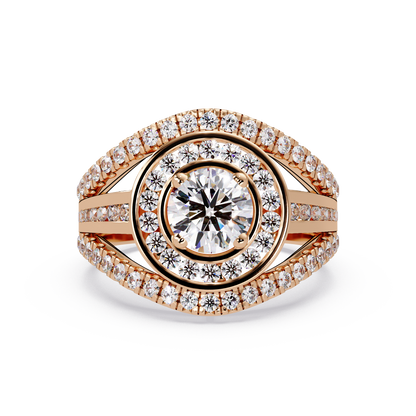 Round Lab Grown Diamond Double Halo Split Shank Ring - HIGHCARAT DIAMONDS