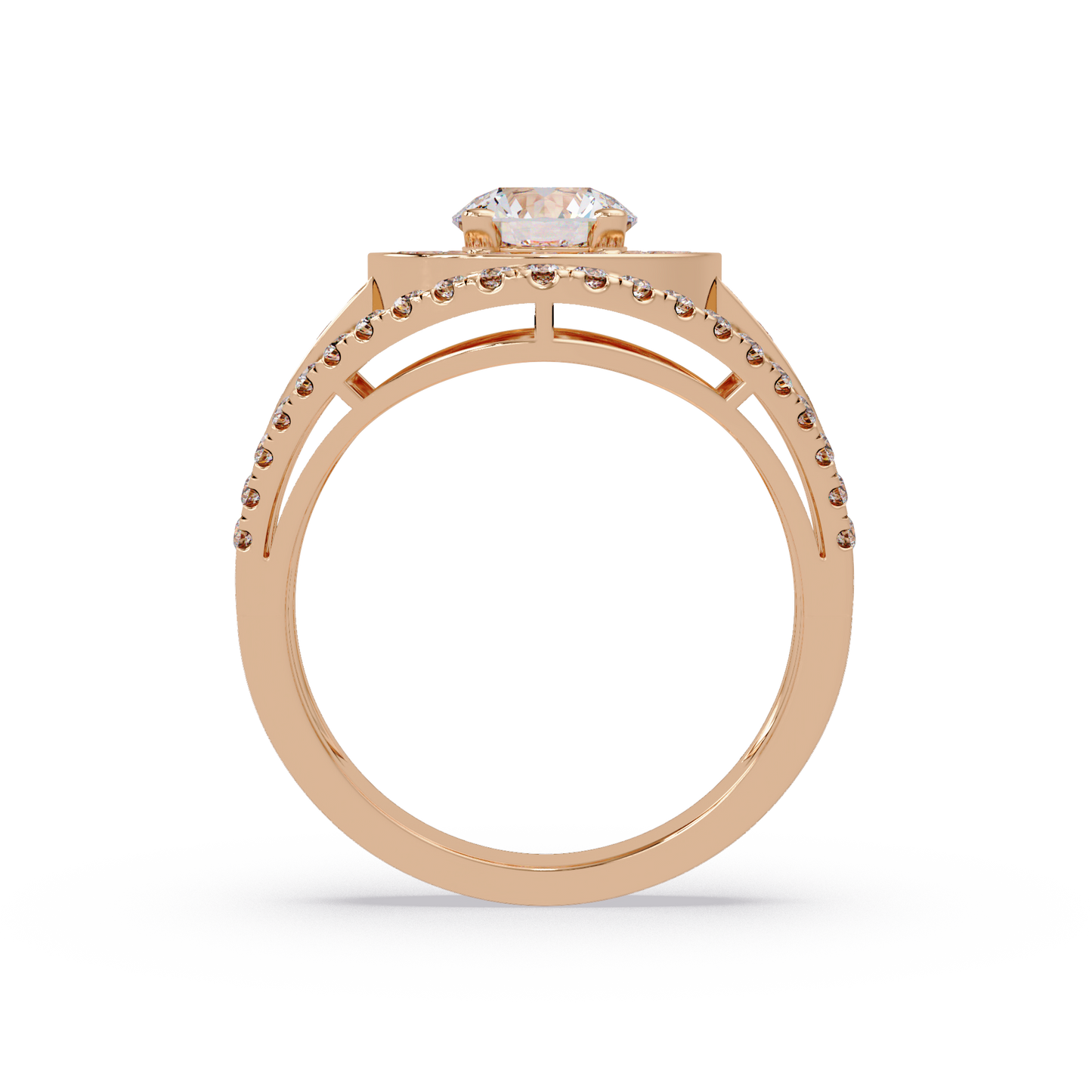 Round Lab Grown Diamond Double Halo Split Shank Ring - HIGHCARAT DIAMONDS