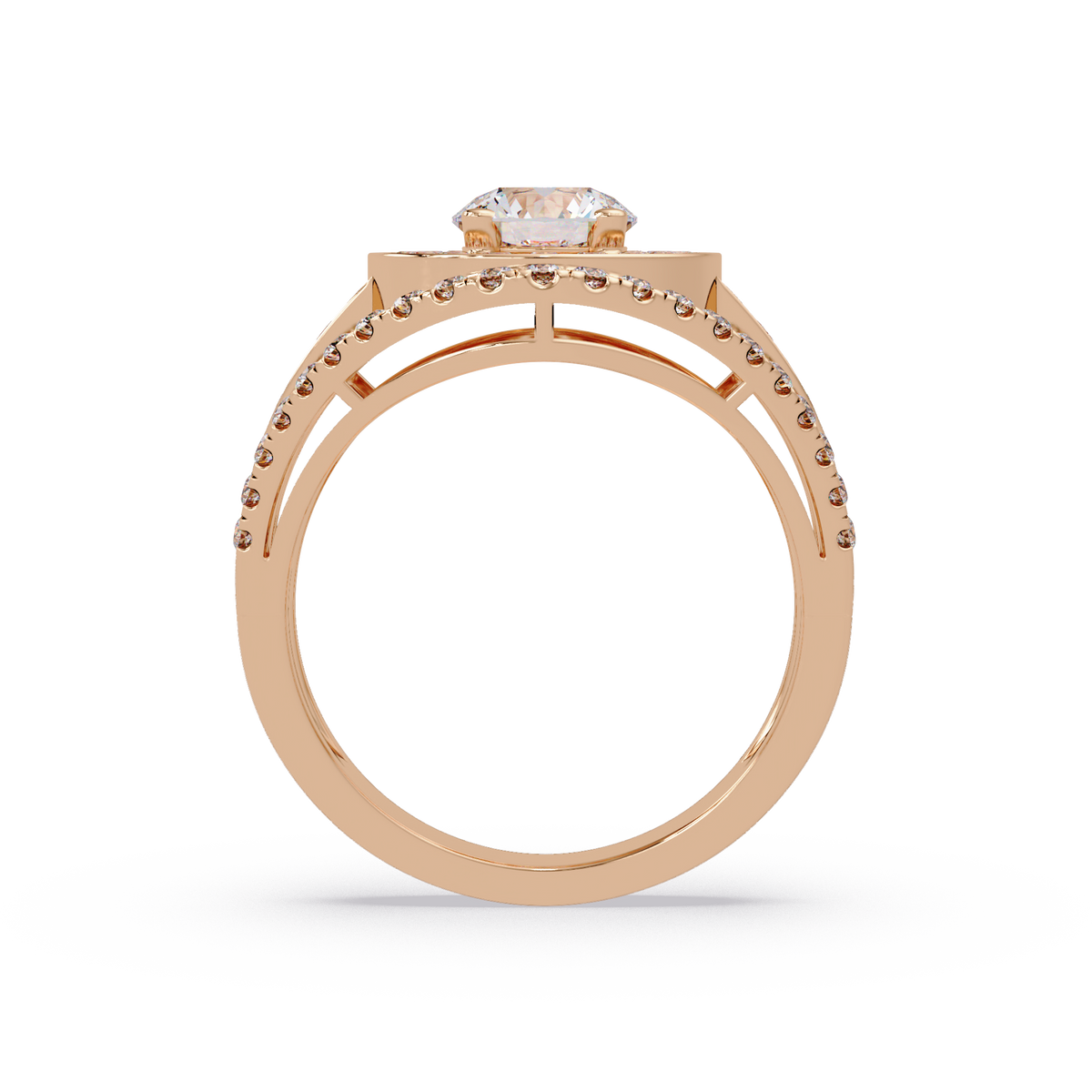 Round Lab Grown Diamond Double Halo Split Shank Ring - HIGHCARAT DIAMONDS