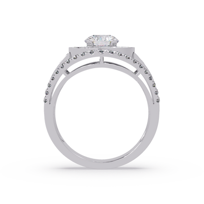 Round Lab Grown Diamond Double Halo Split Shank Ring - HIGHCARAT DIAMONDS