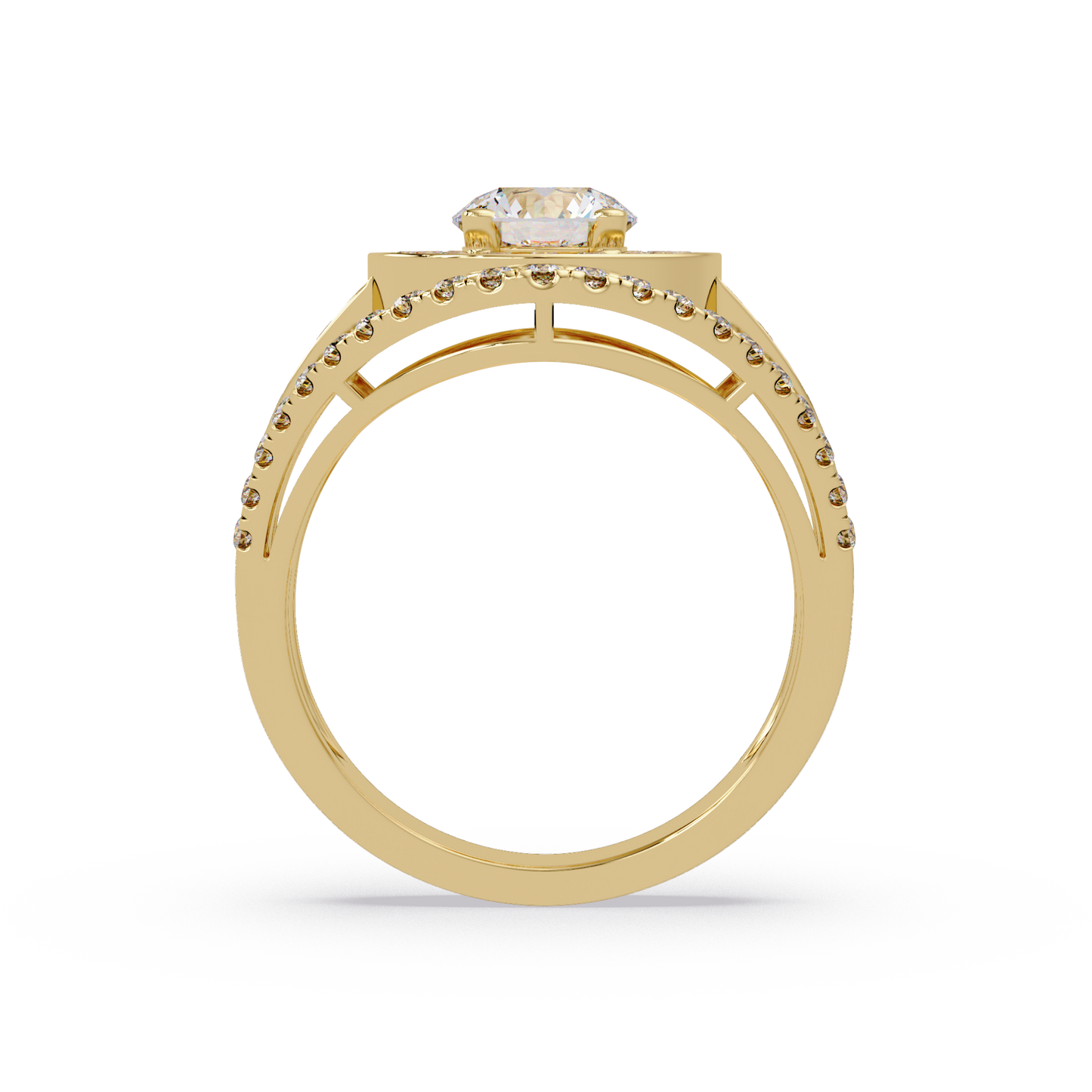 Round Lab Grown Diamond Double Halo Split Shank Ring - HIGHCARAT DIAMONDS