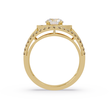 Round Lab Grown Diamond Double Halo Split Shank Ring - HIGHCARAT DIAMONDS
