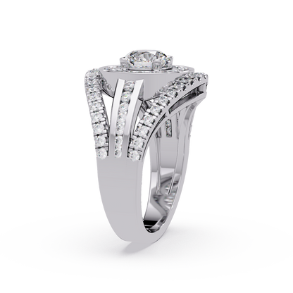 Round Lab Grown Diamond Double Halo Split Shank Ring - HIGHCARAT DIAMONDS