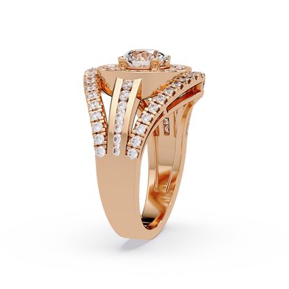 Round Lab Grown Diamond Double Halo Split Shank Ring - HIGHCARAT DIAMONDS